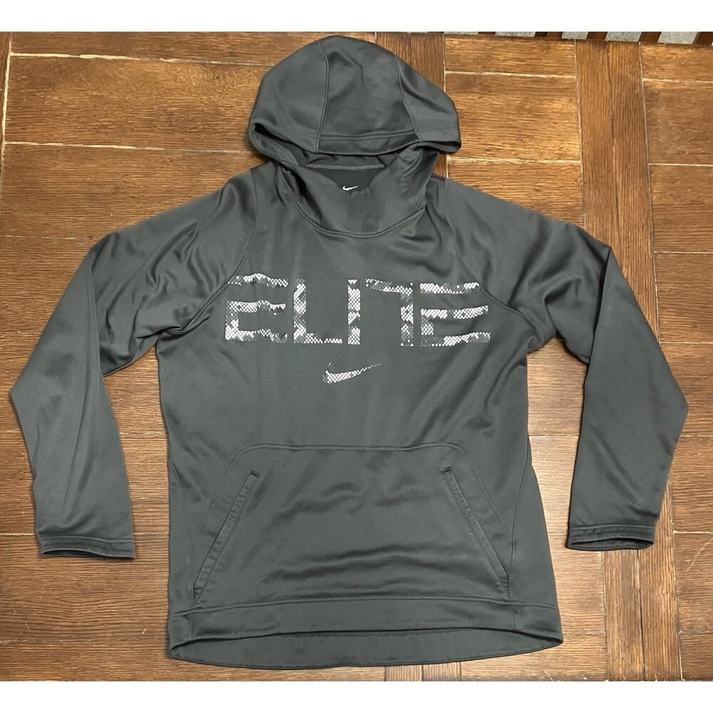 Nike Elite Hoodie Mens Medium Dark Gray Dri Fit Sweater Activewear Basketball